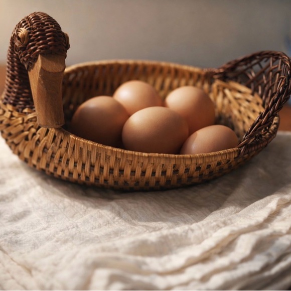 Other - A Vintage Woven Duck Basket with Brown Eggs